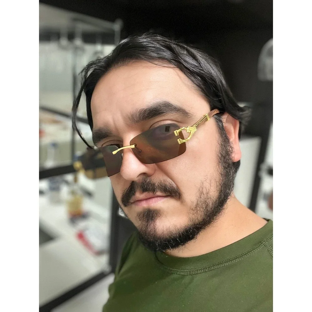 Hip Hop Men‎ Sunglasses Cholo Buffs Gold Wood Grain Arms Fashion Dark Brown Lens
